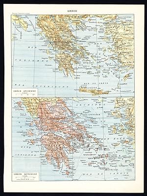 Antique Print / Map-GREECE-ARMS-FLAGS-ARMY-COSTUME-Larousse-1897