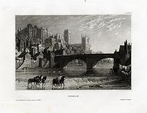Antique Print-DURHAM-CASTLE-CATHEDRAL-BRIDGE-HORSE-ENGLAND-Meyer-1850