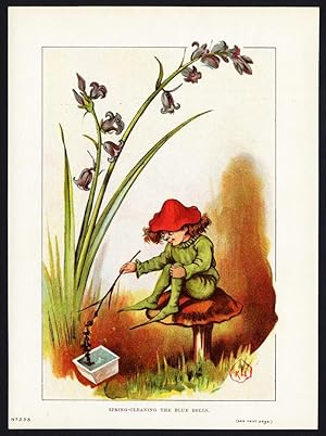 Antique Print-SPRING CLEANING THE BLUEBELLS-MUSHROOM-1878