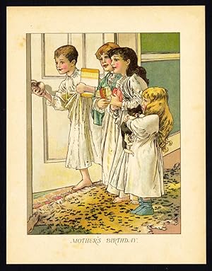 Antique Print-MOTHER'S BIRTDAY-GIFT-CHILDREN-CAT-1910