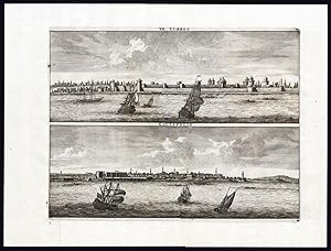 Antique Print-TURRES-GALLIPOLIS-DARDANELLES-TURKEY-SHIP-Le Brun-de Bruyn-1700