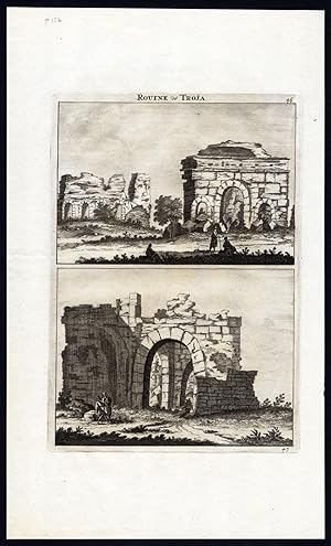 2 Antique Print-RUINS OF TROY-ANATOLIA-GREECE-TURKEY-Le Brun-de Bruyn-1700