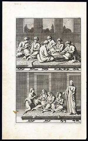 Antique Print-LEISURE-CHESS-BOARD GAME-SMOKING-TEA-TURKEY-Le Brun-de Bruyn-1700