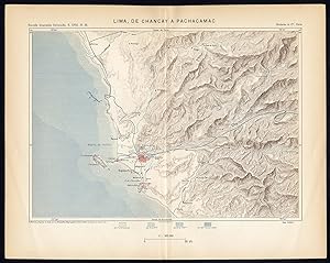Antique Map-SOUTH AMERICA-PERU-LIMA-CHANCAY-PACHACAMAC-Reclus-Perron-1895