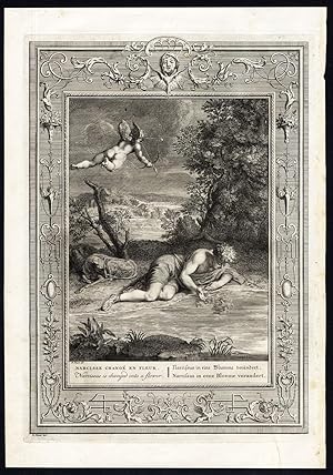 Antique Mythology Print-NARCISSUS-OVID-Picart-1733
