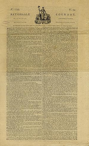 2 Antique Prints-NATIONAALE COURANT-LADY JUSTICE-DUTCH PERIODICAL-Banse-1795