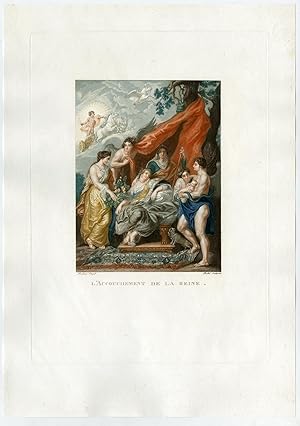 Antique Master Print-ALLEGORY-BIRTH-MARIA DE MEDICI-LOUIS XIII-Rubens-Duthe-1820