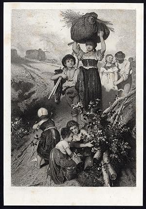 Antique Print-LANDSCAPE-FARMING-CHILDREN-Lierenmayer-1860