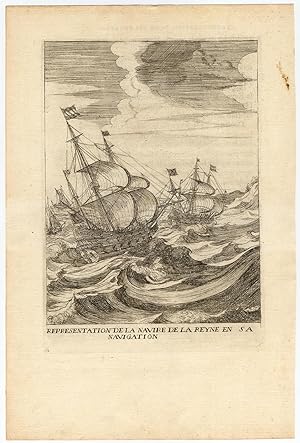 Rare Antique Print-SAILING-SHIP-MARIA DE MEDICI-NAVIGATION-la Serre-1639