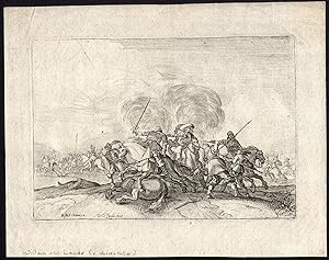 Antique Master Print-WAR-FIGHT ON HORSES-van Lande-ca. 1720