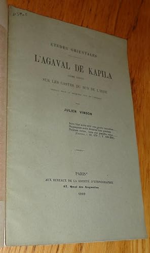L'Agaval de Kapila, poème tamoul sur les castes du sud de l'Inde, traduit pour la première fois e...