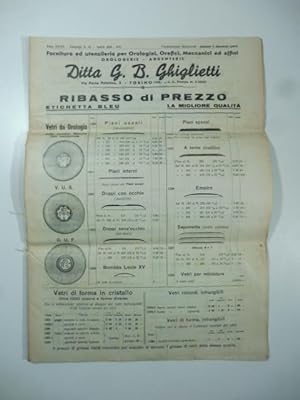 Ditta G. B. Ghiglietti. Forniture per orologiai, orefici. Ribasso di prezzo. Aprile 1938