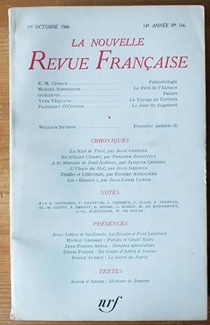 La Nouvelle Revue Française - Numéro 166 - 14e année - 1er octobre 1966