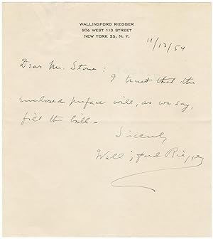 Autograph letter signed in full, addressed to "Mr. Stone" and dated November 13, 1954