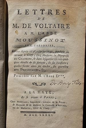 Lettres de M. de Voltaire à l'Abbé Moussinot, son trésorier.