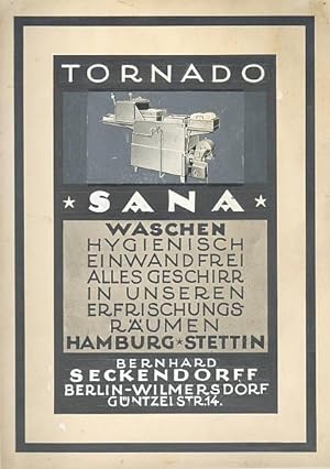Tornado Sana. Original-Werbeentwurf für eine Geschirrspülmaschine der Firma Bernhard Seckendorff.