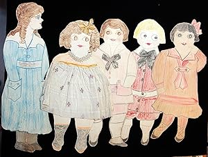 5 Naive 20" Folk Art Paper Dolls - Buster Brown, Robert, Bertha, Nan & Lenora
