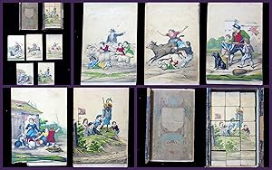 Boxed Set - Early Litho Puzzle Blocks or Cubes- Bizarre Imagery - Children Trampled by Animals & ...