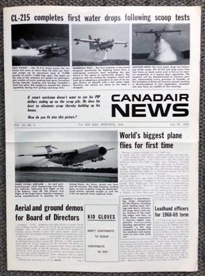 CANADAIR CL-215 (SPECIFICATIONS BROCHURE) + CANADAIR NEWS, VOL. 15, NO. 2, JULY 30, 1968.