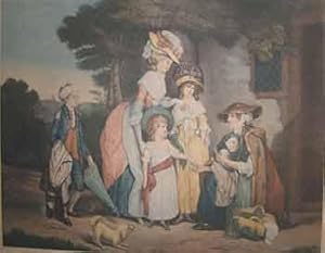 A Lady and Her Children Relieving a Poor Cottager. Engraved by J. R. Smith.