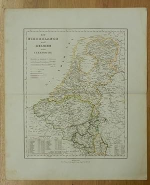 Die Niederlande und Belgien nebst Luxemburg. Grenzkolorierte orig. Kupferstich-Karte.