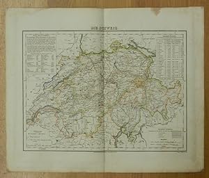 Die Schweiz. Grenzkolorierte orig. Kupferstich-Karte. Gestochen von Wilhelm Voss. Mit Legenden in...