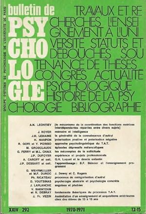 Bulletin De Psychologie Tome XXIV N° 292 . 1970-1971 ( 12 -15 )