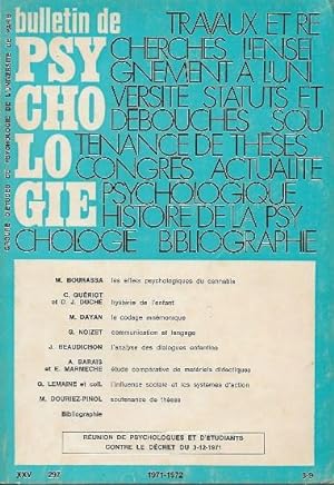 Bulletin De Psychologie Tome XXV N° 297 . 1971-1972 ( 8 -9 )
