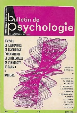 Bulletin De Psychologie Tome XXVI N° 303 . 1972-1973 ( 1 - 4 )