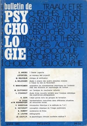 Bulletin De Psychologie Tome XXVI N° 305 . 1972-1973 ( 10 - 11 )