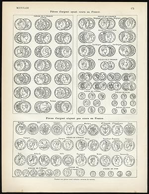 Antique Print-MONEY-COINS-FRANCS-FRANCE-Larousse-1897