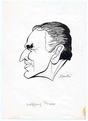 Signierte Karikatur, Original-Porträtzeichnung von Lutz Backes. Rückseite mit eigenhändigen Glück...