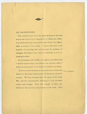 Herbert Hoover - Rare Signed Inaugural Address