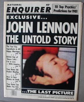 NATIONAL ENQUIRER - December 30/1980; John Lennon the Untold Story - the Last Picture. (front Pag...