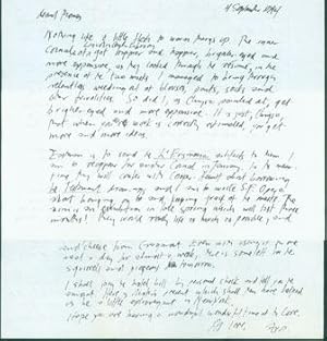 ALS Ariel Reynolds Parkinson to her husband Thomas Parkinson, September 4, 1974. RE: Eastman, SF ...