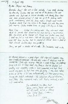 ALS Ariel Reynolds Parkinson to Thomas & Chrysa Parkinson, August 15, 1978. RE: letter written fr...
