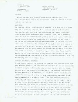 Photocopy of TLS Ariel Reynolds Parkinson to Gordon Reynolds, February 4, 1985. RE: Laurel C. Rey...
