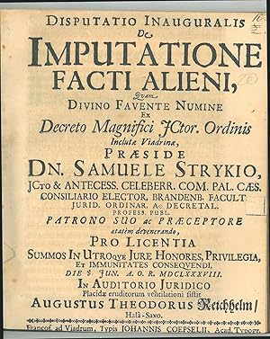 Disputatio inauguralis de Imputatione Facti Alieni. Pro Licentia In Auditorio Juridico