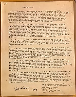 Allen Ginsberg Resume (Signed and Dated)