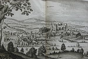 Topographia Gallia gravure ancienne 17ème Blamont Franche-Comté Doubs