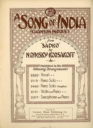 A SONG OF INDIA (CHANSON INDOUE) from "SADKO" : Vocal in English & Piano : SHEET MUSIC (Century M...
