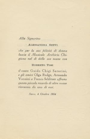 Olimpia Pélissier. Una lettera di partecipazione del suo matrimonio con Gioacchino Rossini.