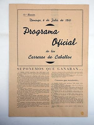 PROGRAMA OFICIAL DE LAS CARRERAS DE CABALLOS, DÍPTICO. 6 DE JULIO , 1941 (No Acreditado) 1941