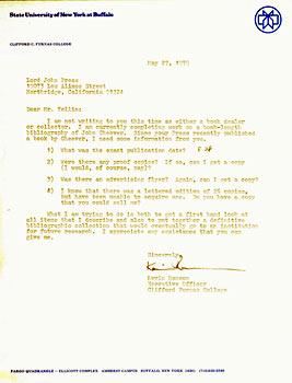 TLS Kevin Ransom to Herb Yellin, May 27, 1979, plus copies of related documents. RE: John Cheever.