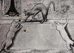 Estampe originale contemporaine Épreuve d'artiste signée "Les chats qui jouent