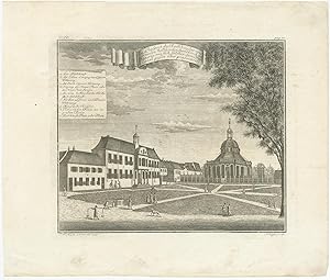 Antique Print of the Town Hall and new Ducth Church in Batavia by J.W. Heijdt (1738)
