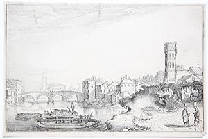 [Antique print, etching/ets, Rome] Ponte Sisto and the Tiber in Rome [Set title: Amenissimae aliq...