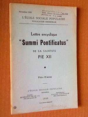 Lettre encyclique «Summi Pontificatus» de Sa Sainteté Pie XII