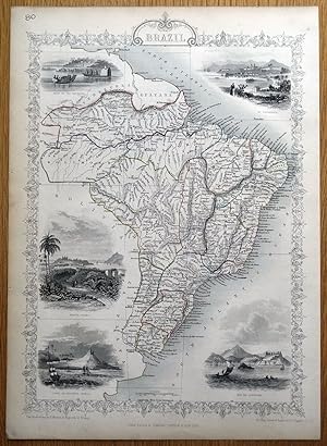 Antique Map BRAZIL, URUGUAY, SOUTH AMERICA, Rapkin & Tallis 1851
