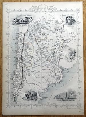 Antique Map CHILI & LA PLATA, CHILE, ARGENTINA, S.AMERICA, Rapkin & Tallis 1851